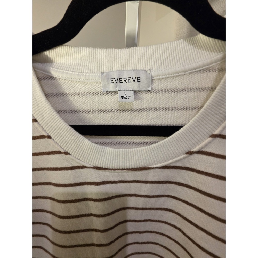 Evereve Womens L Striped Snap Shoulder Sweatshirt Cream Brown Preppy Nautical - Picture 3 of 14